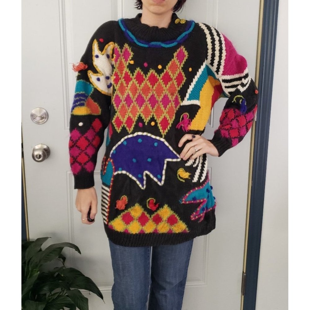 Funky Multi Texture Multicolor Sweater